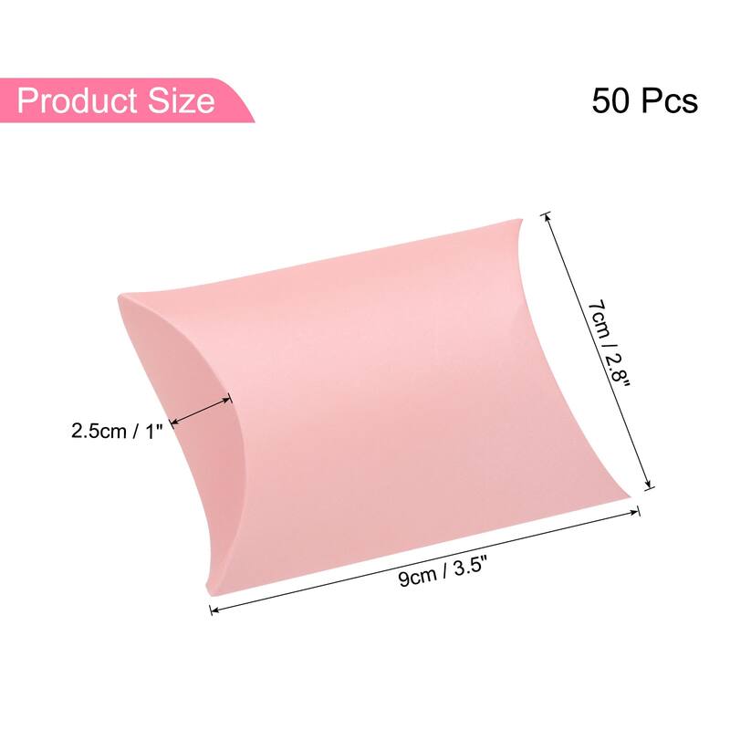 50Pcs Pillow Boxes 3.5 x 2.8 x 1 Inch Gift Boxes - Pink