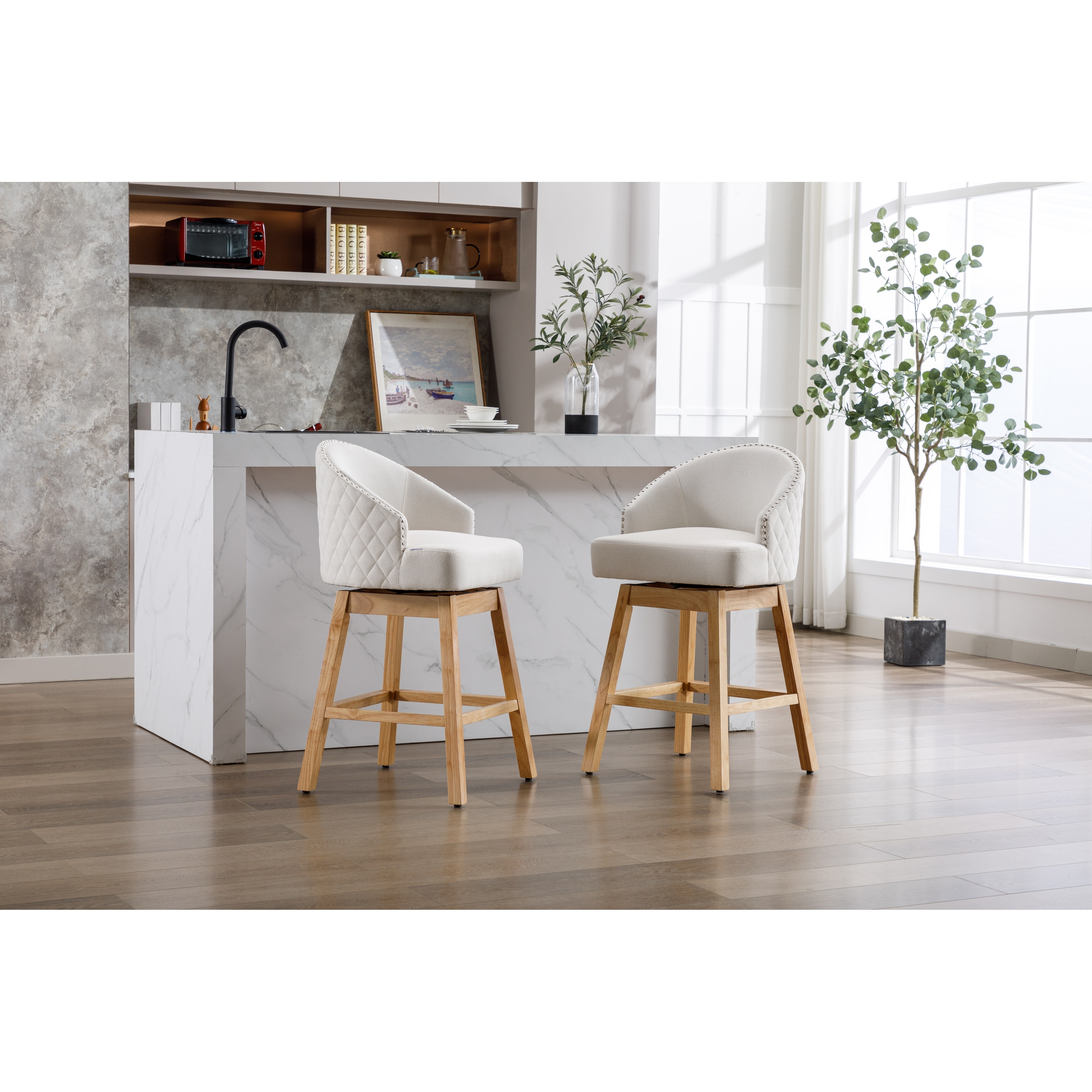 Modern Swivel Bar Stools Performance Fabric Upholstered Counter