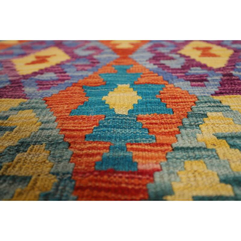 Reversible Orange Kilim Area Rug Flatweave Oriental Wool Carpet - 7'11" x 9'7"