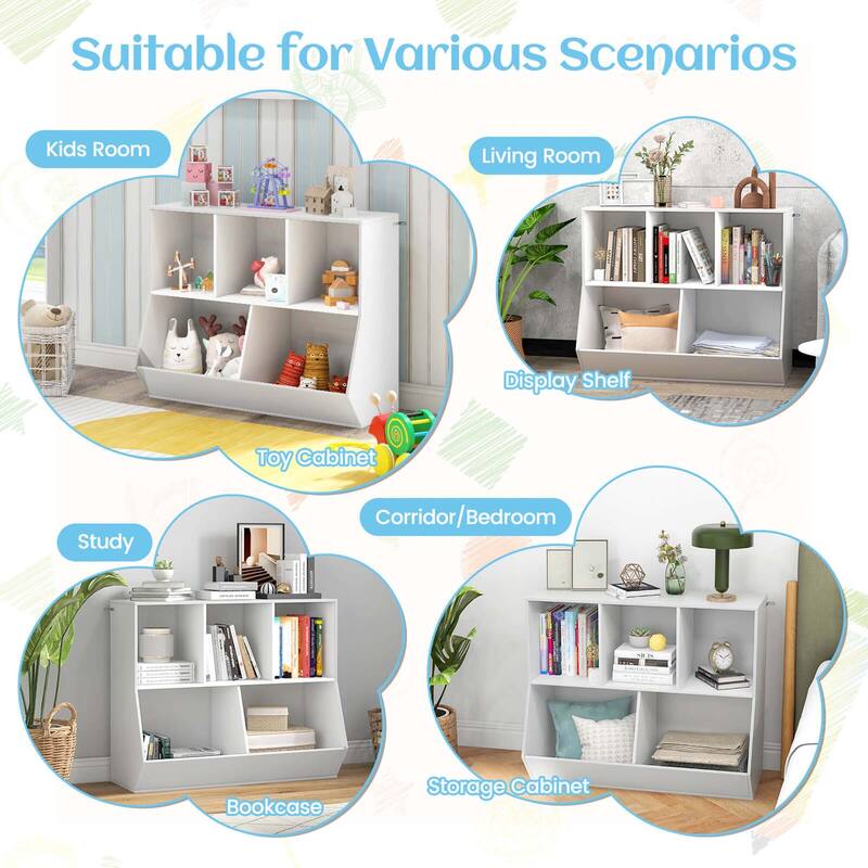 Costway 5-Cubby Kids Toy Storage Organizer Wooden Bookshelf Display - See Details