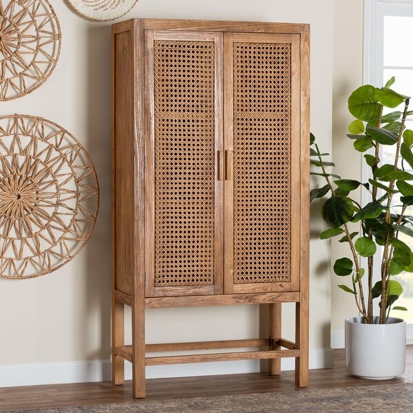 Sibu Bohemian Natural Rattan and Teak Wood Tall Cabinet - Bed Bath