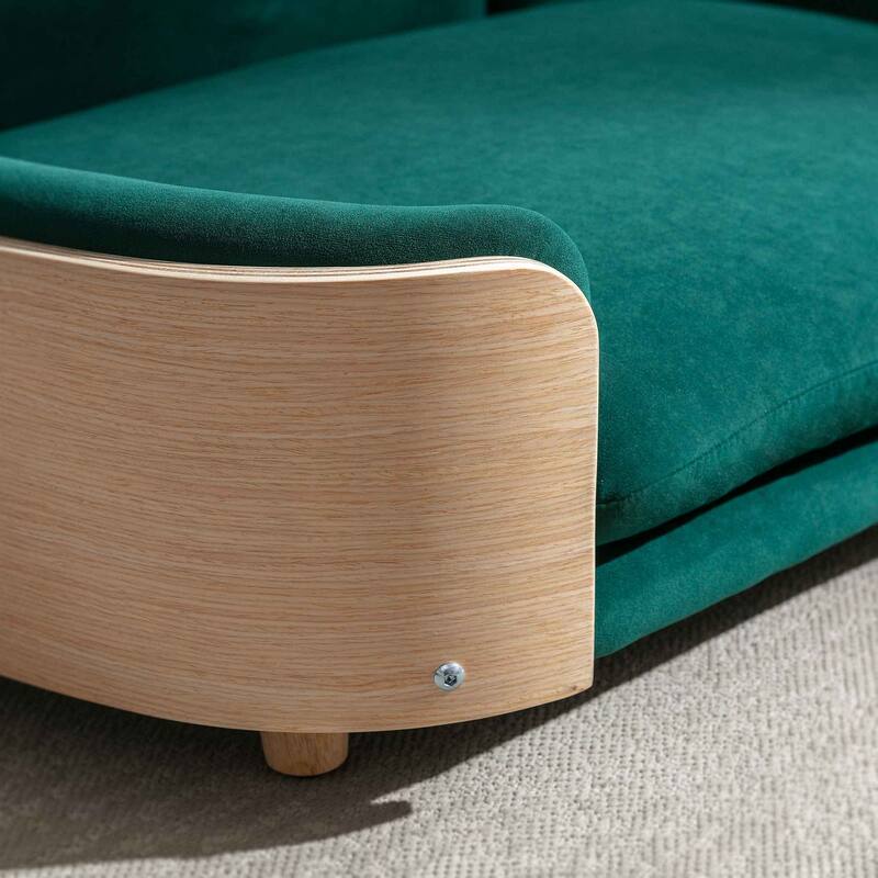 Dog Bed Pet Sofa With Solid Wood legs and Bent Wood Back, Velvet Cushion, Large Size