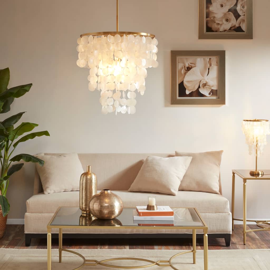 INK+IVY Isla Dimmable Layered Capiz Chandelier