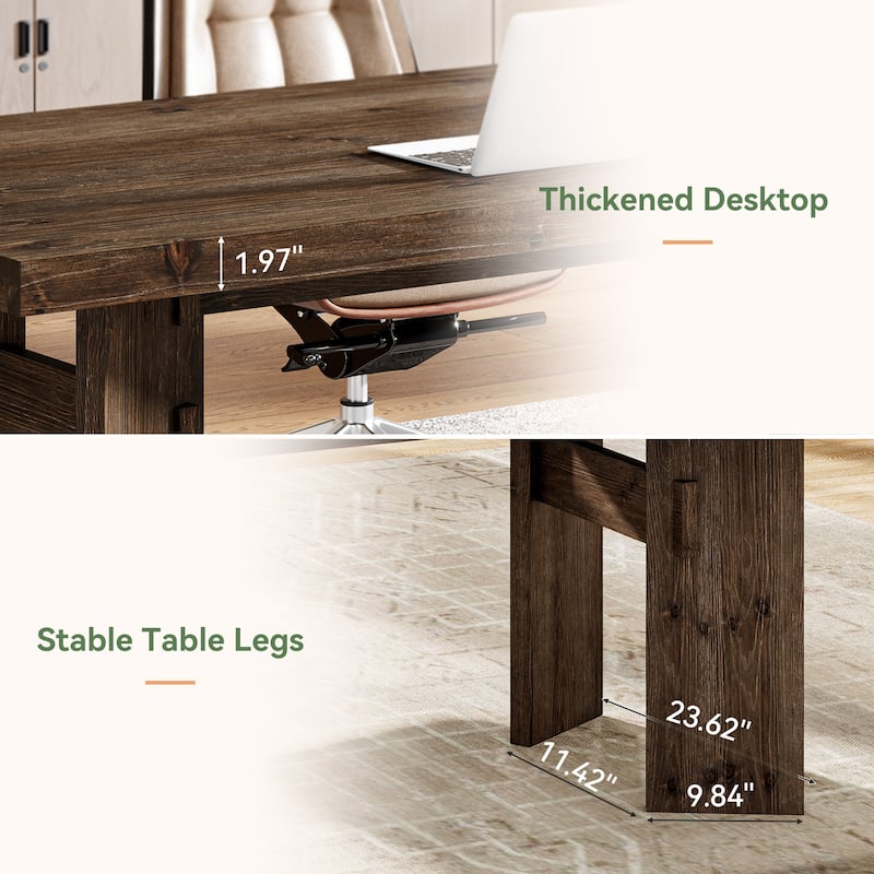 63" Solid Wood Executive Desk, Home Office Computer Study Writing Table for Office Conference Room