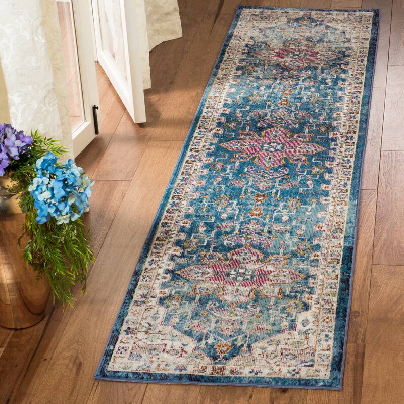 SAFAVIEH Aria Myrtha Vintage Boho Oriental Rug - 2' x 8' Runner - Blue/Creme