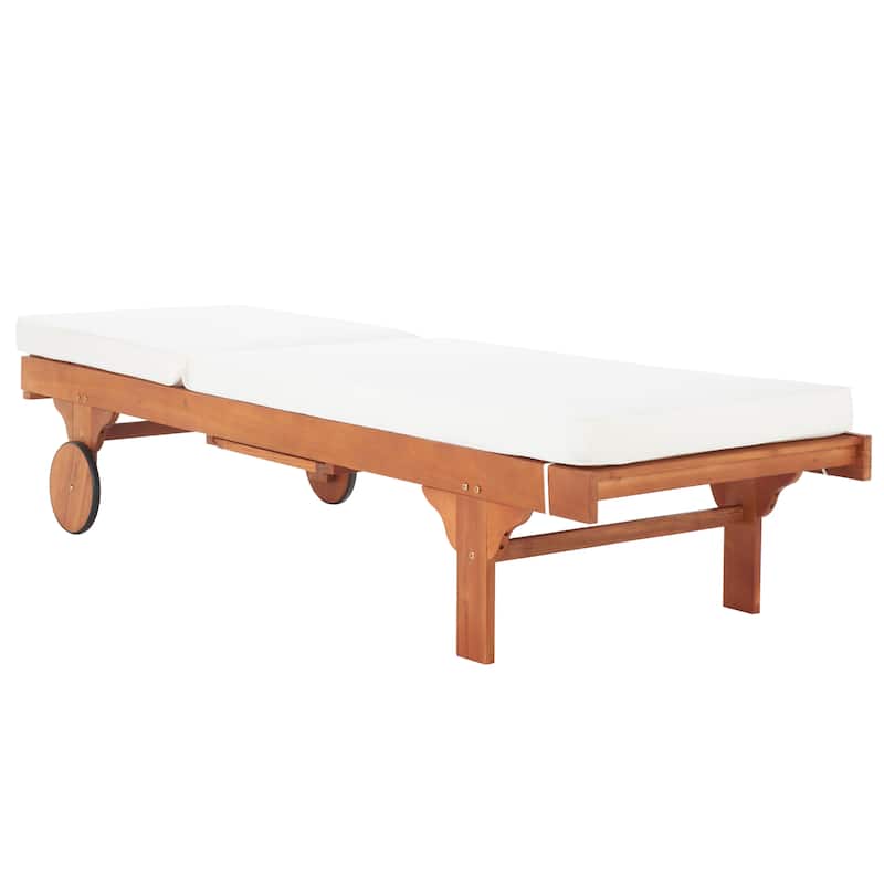 SAFAVIEH Outdoor Aubrie Adjustable Chaise Lounge Chair with Wheel.