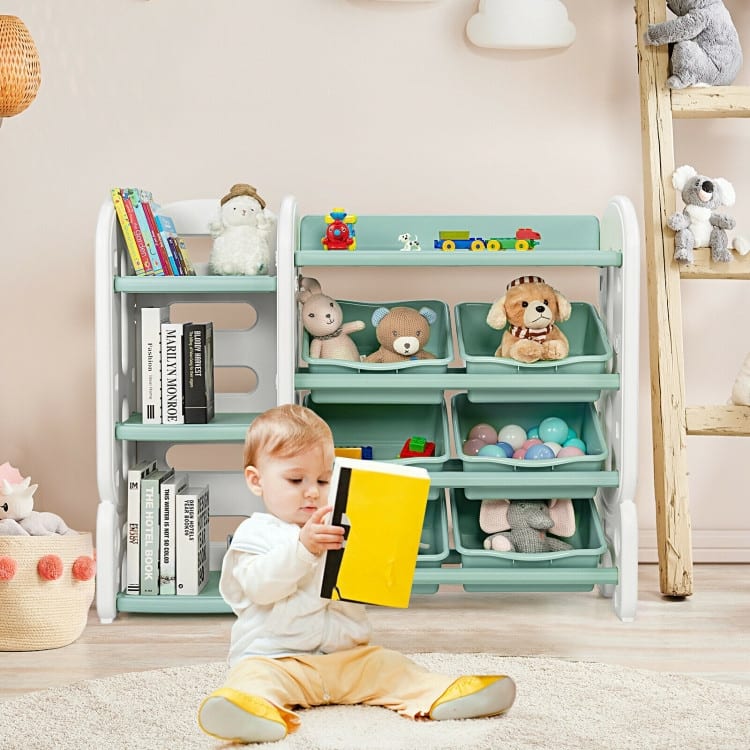 Kids Toy Storage Organizer with Bins and Multi-Layer Shelf for Bedroom Playroom - 44" x 14" x 36"(L x W x H)