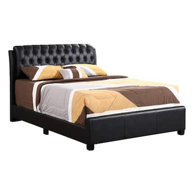 Modern Upholstered Bed Frame, Faux Leather Platform Bed with Headboard, BLACK