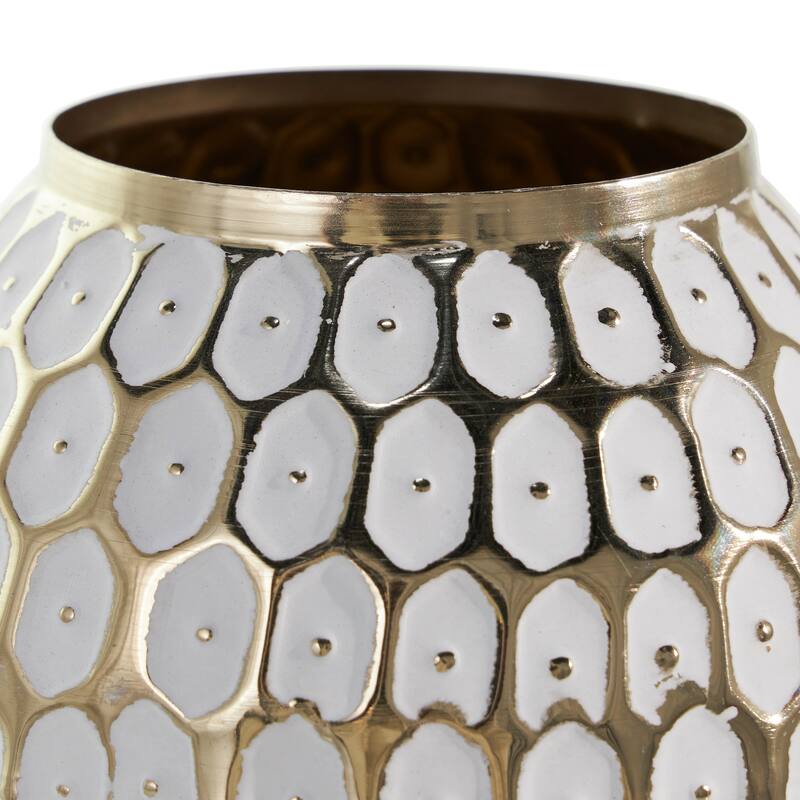 Gold Metal Geometric Dot Geometric Decorative Vase with White Accents