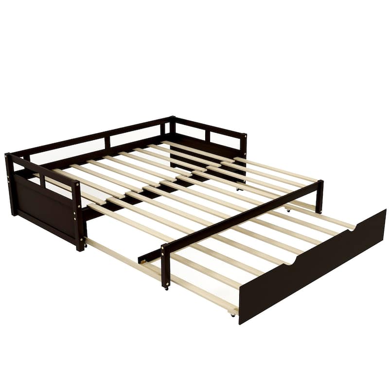 Black Twin Size Pine Wood Extending Daybed with Twin Size Trundle, Sturdy Frame, Slat Kit Included