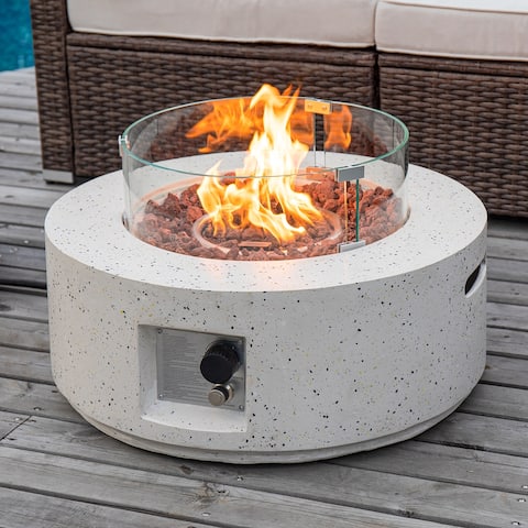 COSIEST 28" Outdoor Terrazzo Round Propane Fire Pit Table with Wind Guard