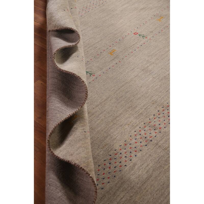 Beige Tribal Gabbeh Area Rug Hand-Knotted Wool Carpet - 8'3"x 9'10"