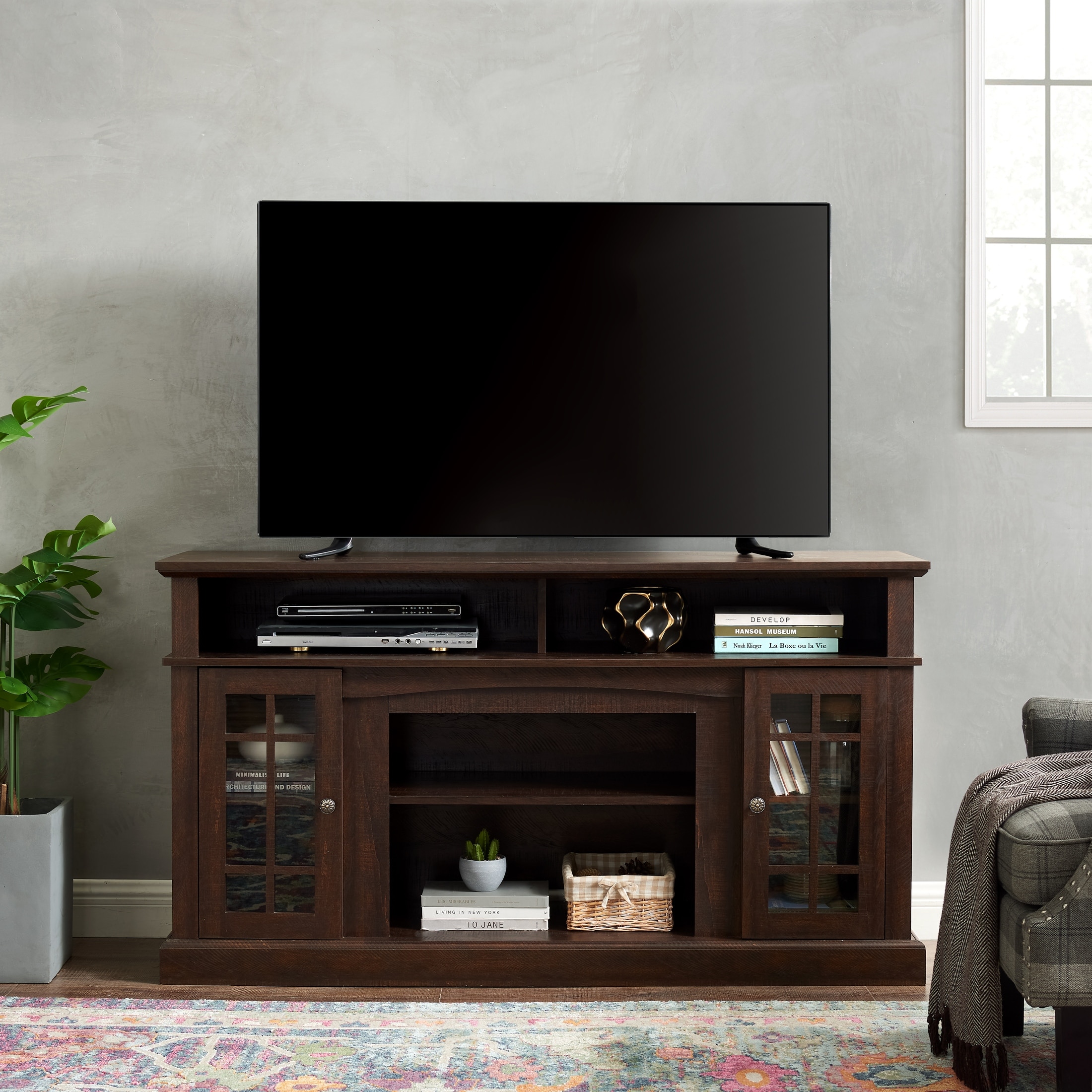 GDFStudio - Aldric 58" Wood TV Stand with Cable Management and Storage