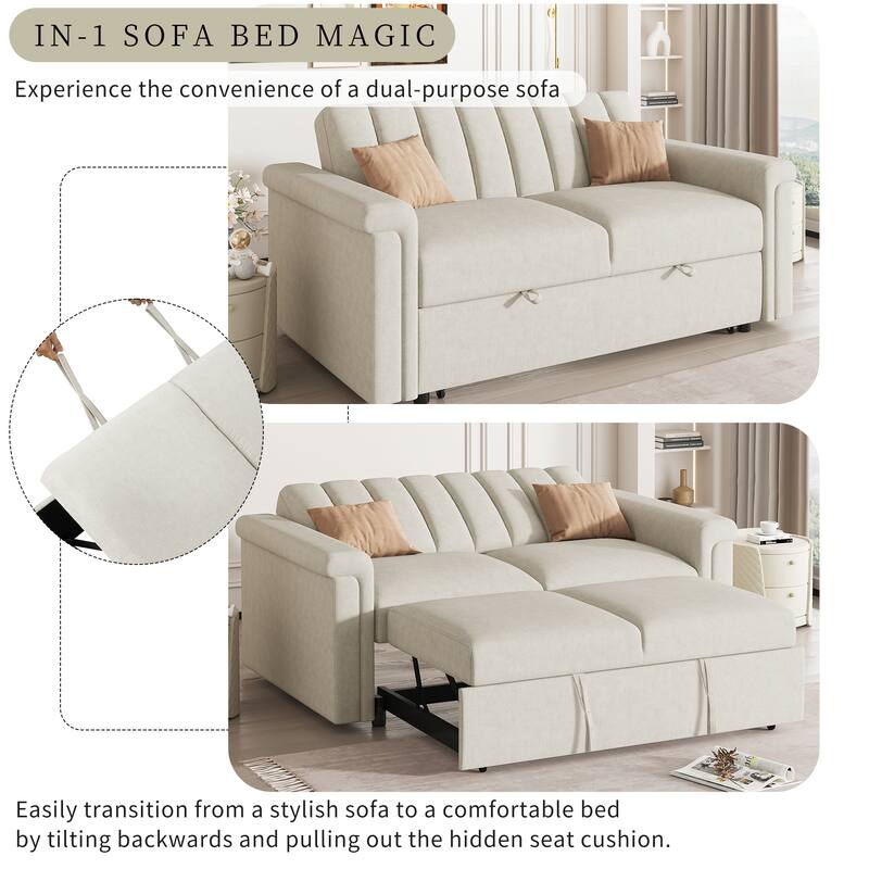2-in-1 Convertible Sofa Pull Bed, Multi-Functional Loveseat Sofa, Upholstered 2-Seater Sofa with Adjustable Back