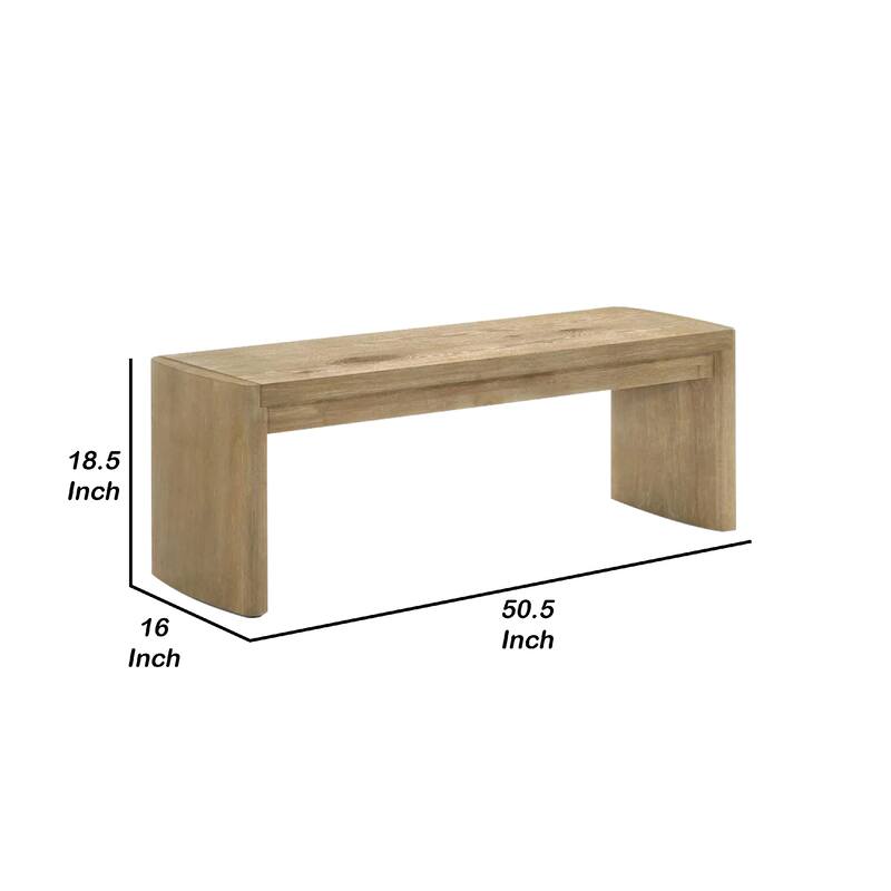Edey Dining Bench, Rounded Corners, 51 Inch Oak Brown Solid Rubberwood