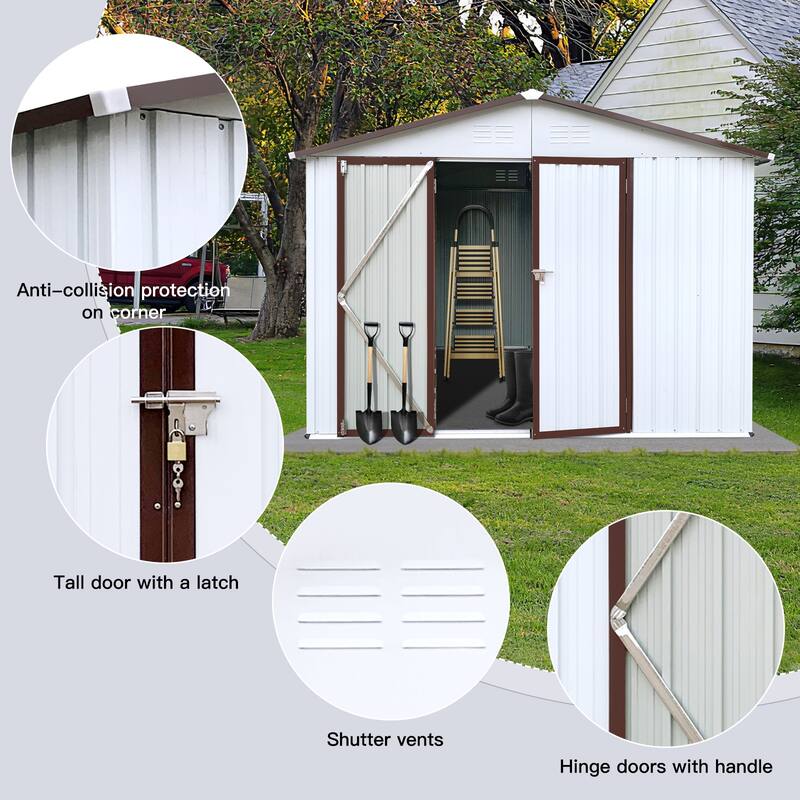 6x8 FT Outdoor Storage Shed, Tool Garden Metal Sheds with Lockable Door