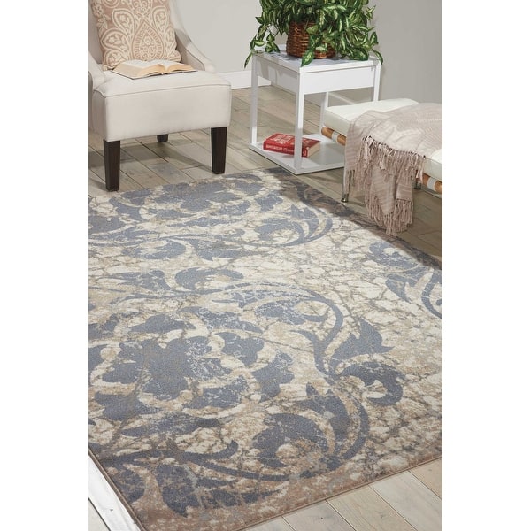slide 2 of 14, Nourison Maxell Modern Distressed Floral Mosaic Area Rug 5'3" x 7'3" - Ivory/Blue - Runner/Rectangle