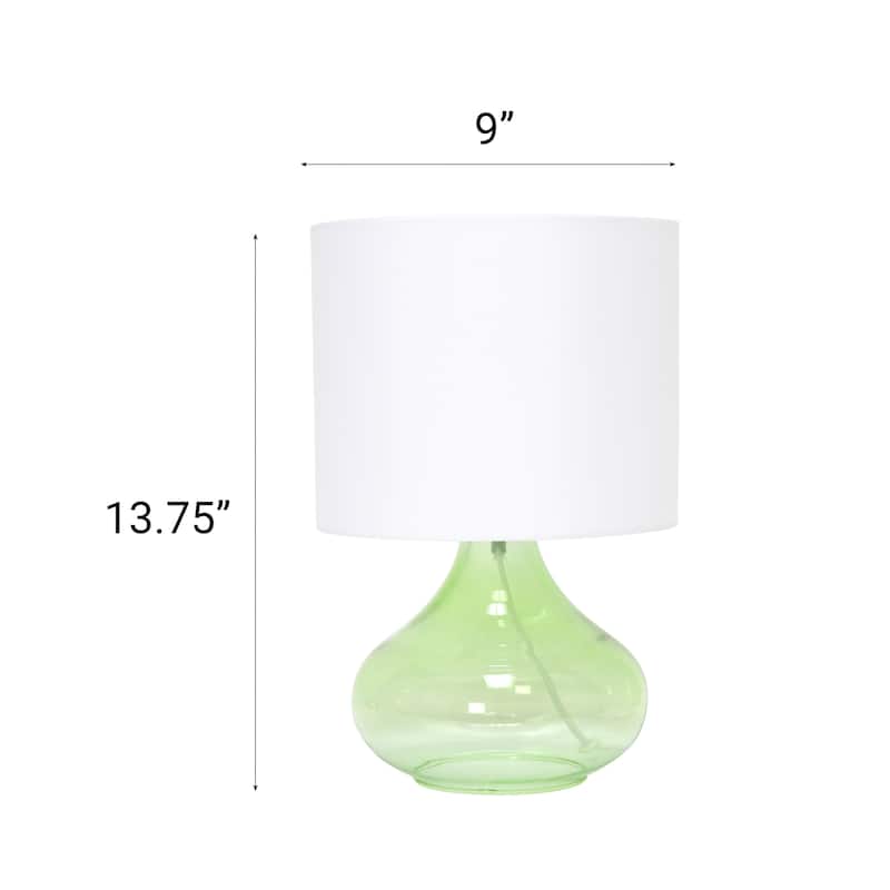 13.75" Decorative Glass Accent Table Lamp with Soft Fabric Shade Perfect for Living Room or Bedroom - 9"L x 9"W x 13.75"H