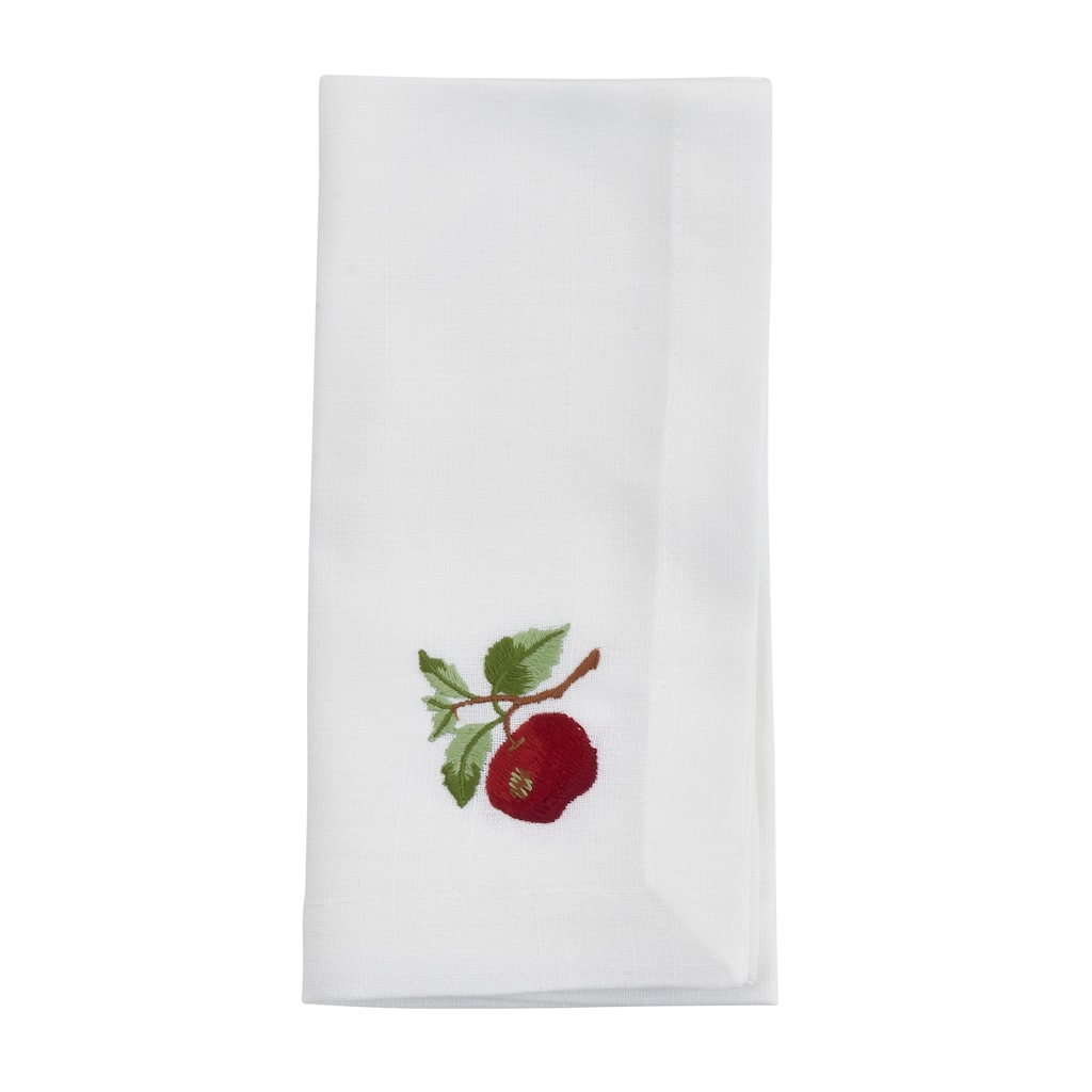 Embroidered Table Napkins With Apple Design (Set of 4) - 20"x20"