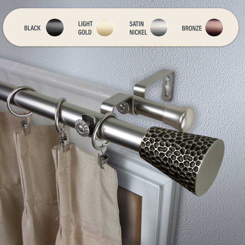InStyleDesign Emil 1 inch Diameter Adjustable Double Curtain Rod - 66 to 120 inches - Satin Nickel