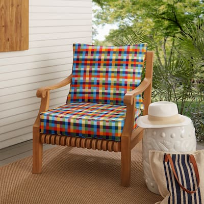 Sorra Home Sunbrella Multi-Colored Check Indoor/Outdoor Corded Deep Seating Pillow and Cushion Set