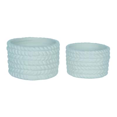 Transpac Dolomite 4 in. Off-White Spring Faux Woven Trinket Containers Set of 2