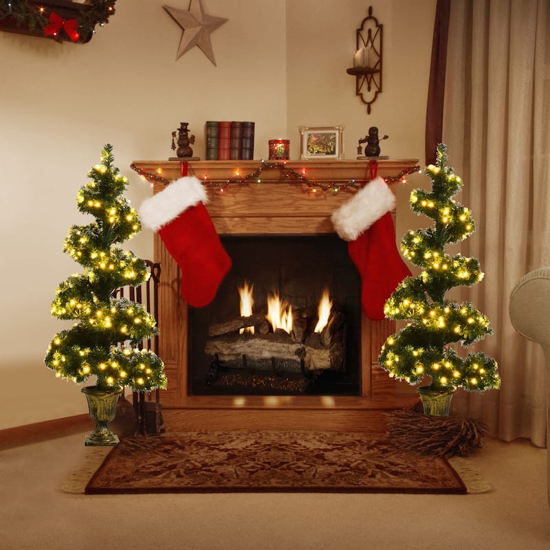 Gymax 2PCS 4 ft Pre-Lit Spiral Topiary Christmas Tree Artificial - See Details
