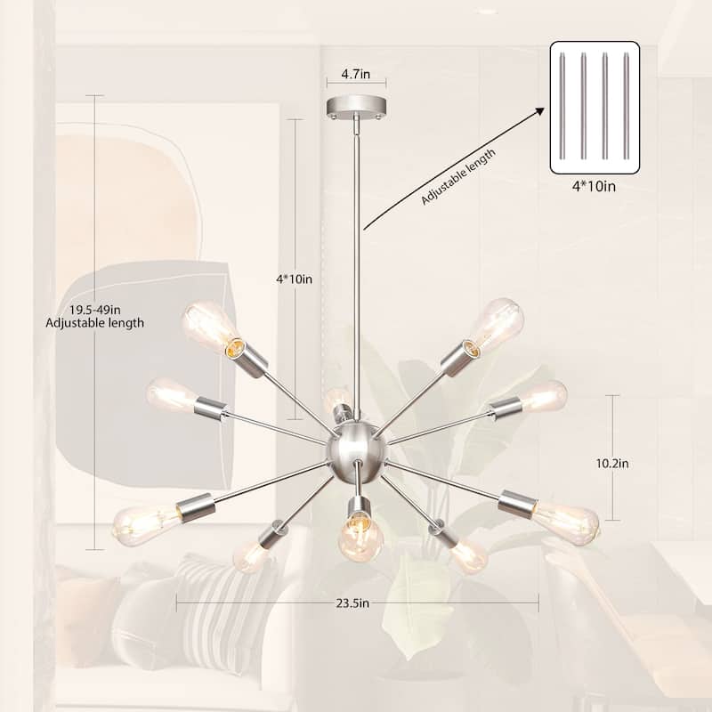 10-Light 23.54-inch Sputnik Chandelier Light for Kitchen Island Study