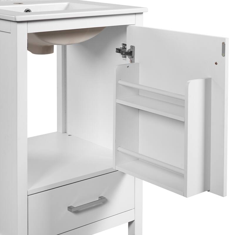 Roomfitters 20" Modern Bathroom Vanity with Ceramic Sink, Soft-Close Drawer and Door, Divider Drawer, Storage Rack