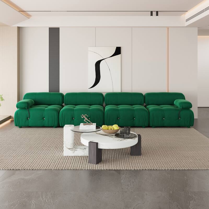 Velvet Fabric Upholstered Modular Sectional Sofa Modern Couch - Green(4seats)