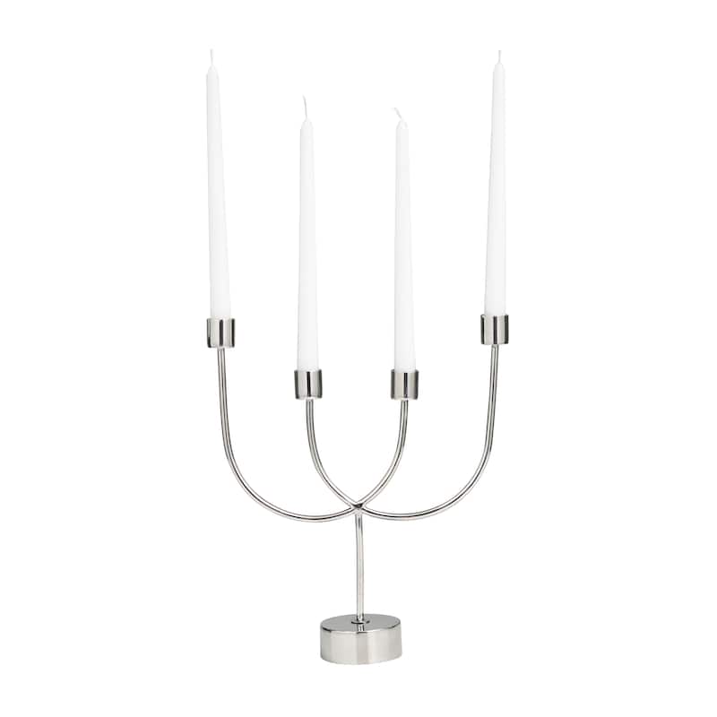 Silver Stainless Steel Metal Overlapping U-Shaped Candelabra with Round Elevated Base