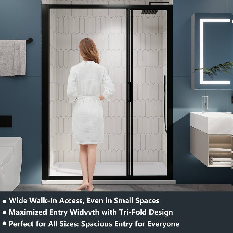 3-Panel Sliding Framed Shower Door in Matte Black Finish