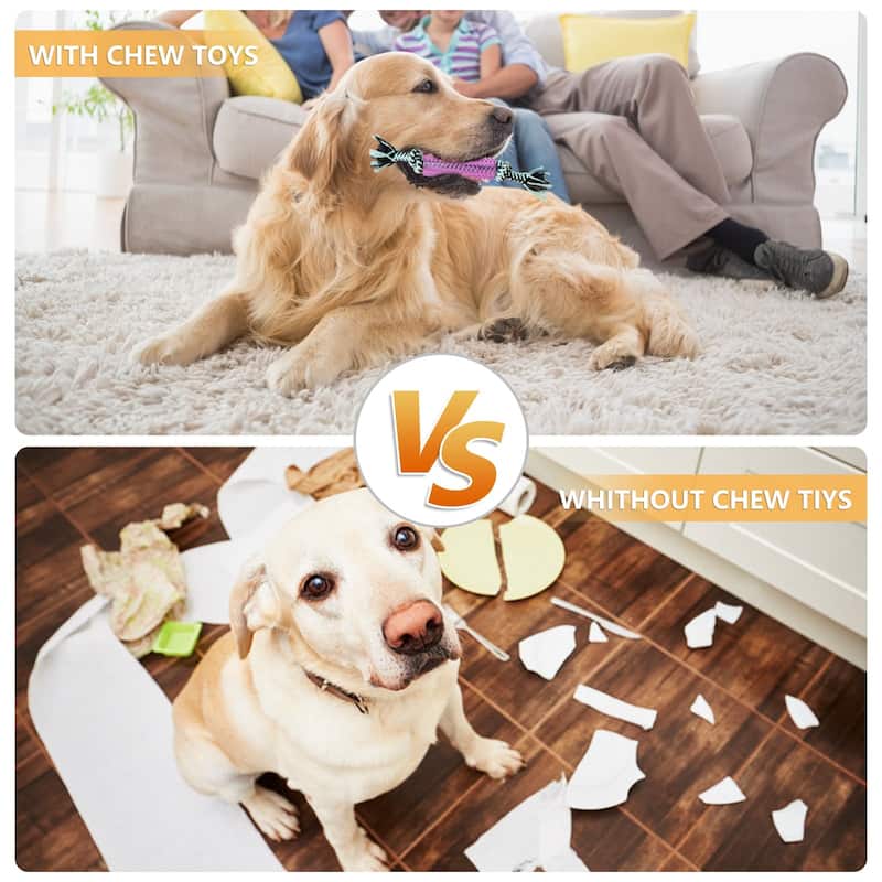 15 Pack Colorful Dog Chew Toys for Teething, Pet Rope Toy Fun Interactive Dog Toys - N/A