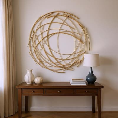 HomeRoots 26" X 26" Gold Abstract Metal Circle Hanging Dimensional Sculpture