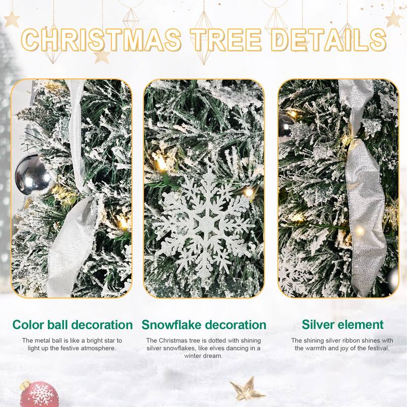 Pop-Up Christmas Tree with 150 Warm White UL Lights - Pre-Decorated with Red & Gold Ornaments, Flowers, Ribbons & Bows