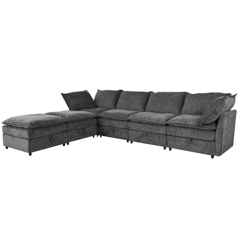 Grey 126" U-Shaped 6 Seater Modular Sofa with Ample Storage, Double Cushions and Customizable Arrangement