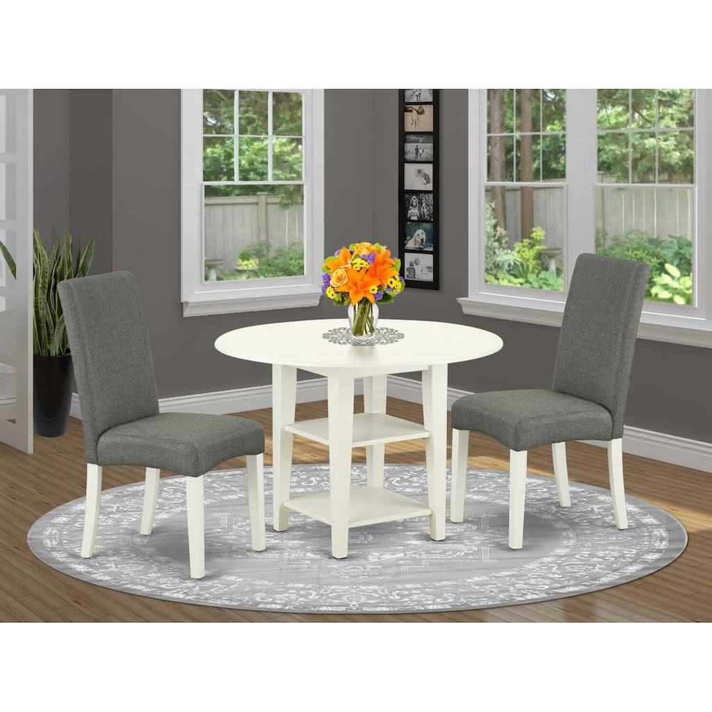 Urban Oasis 3Pc Dining Set - 20x42" Table & 2 Parsons Chairs - Linen White Legs - Gray Fabric