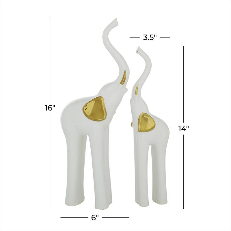 Porcelain Ceramic Elephant Decorative Sculpture - Set of 2 Gold - Roche River Decor