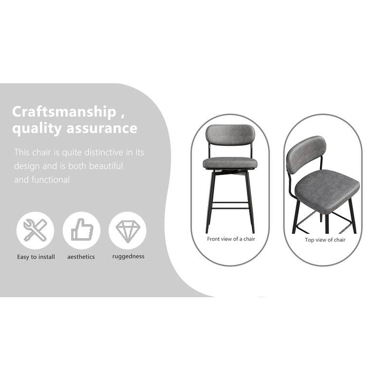 Bar Chairs Set of 2 Piece Set, 360 ° Swivel Bar Chair with Leather Cushions and Iron Brackets Counter Height Bar Chairs