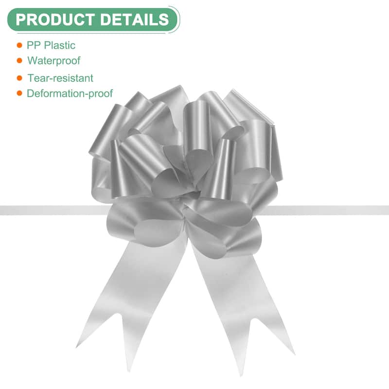 10pcs Large Pull Bow 10 Inch Flower Bows for Wedding Baskets - Silver