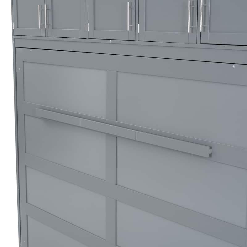 Full Size Murphy Bed Wall Bed with Top Cabinets,Gray