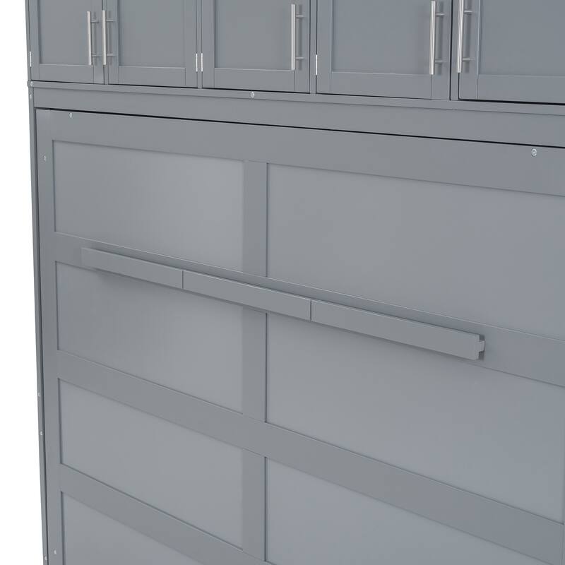 Space-Saving Murphy Bed with Top Cabinets Full Size, Grey