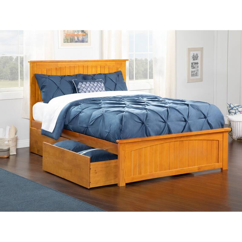 Platform Bed with Footboard & Drawers - Grey Bedroom Furniture