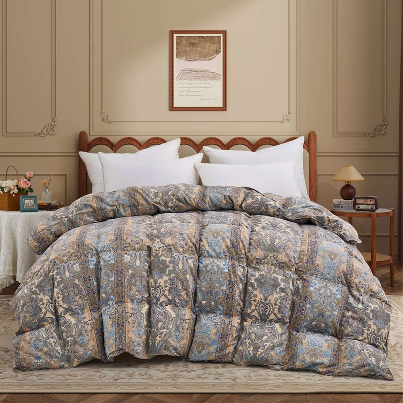 Lightweight Summer Flroal & Solid Printed Goose Feather Down Comforter Duvet Insert - Full-Queen (88"x90") - Baroque Floral