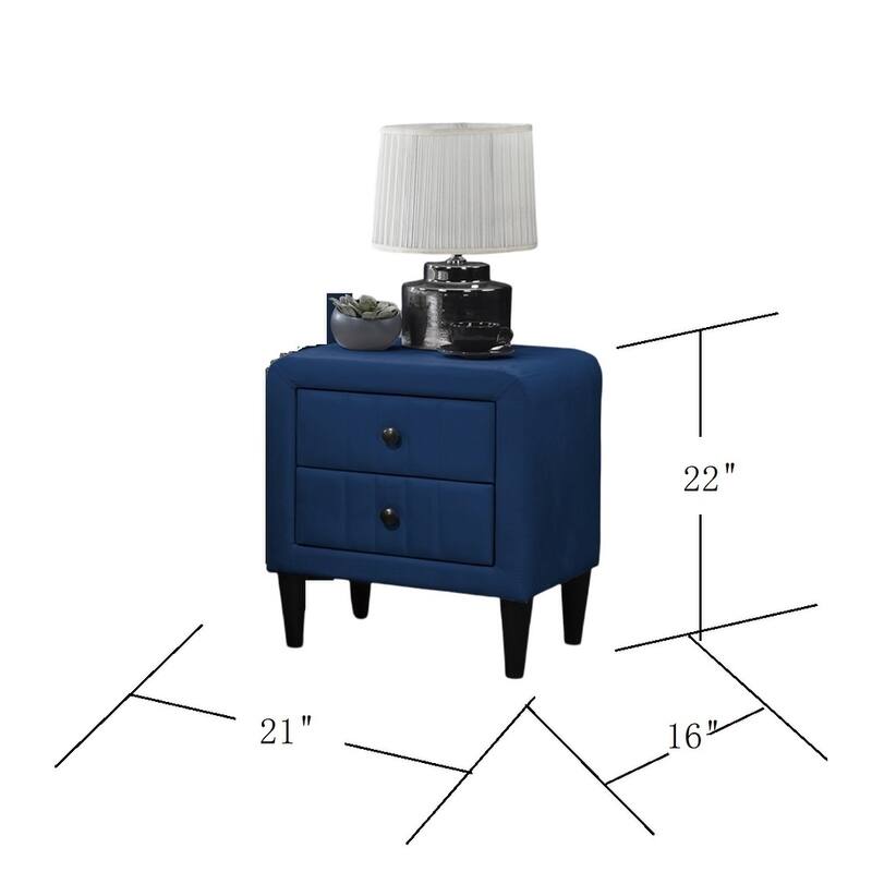 Navy Blue Velvet Nightstand with 2 Drawers, Sleek Design