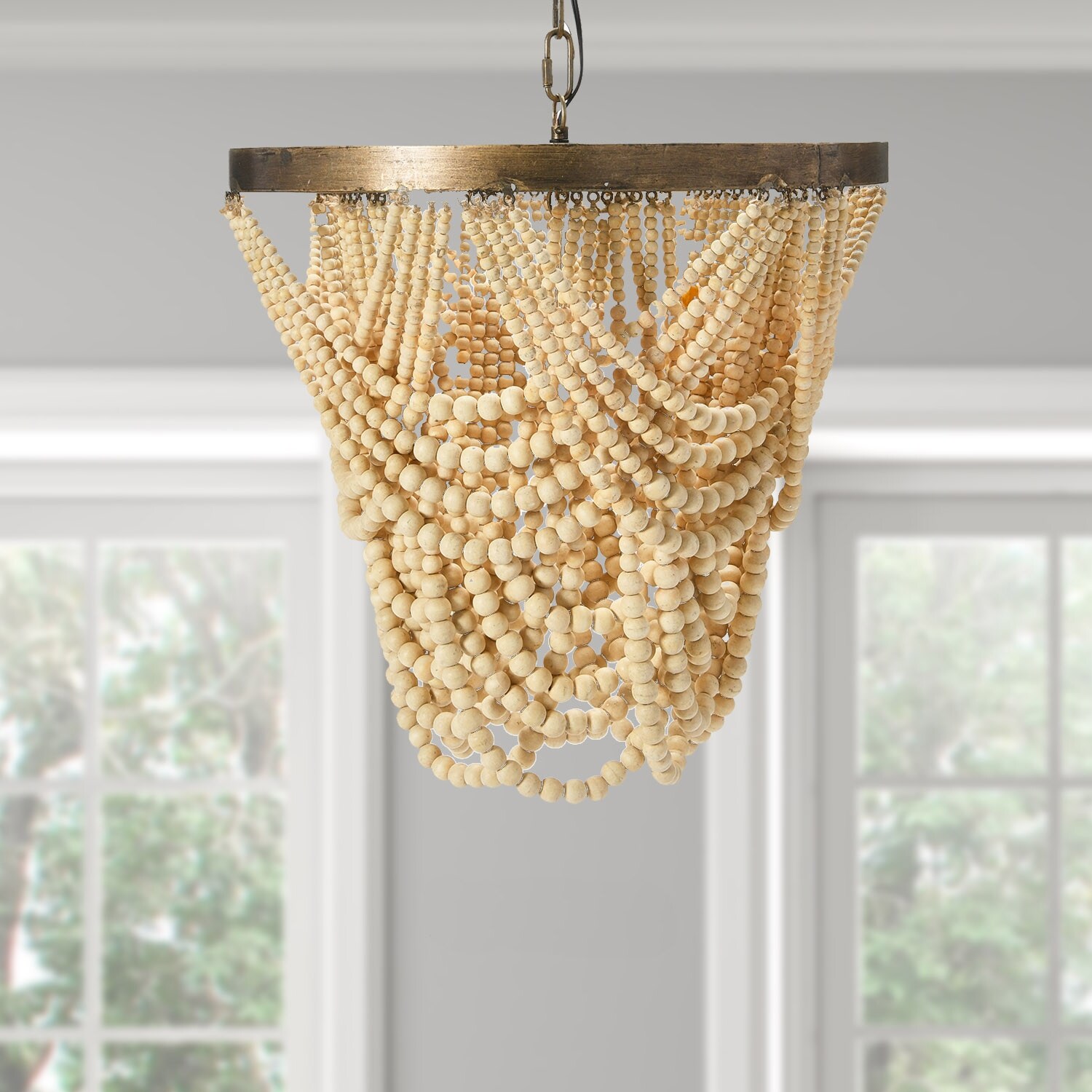 Wood draped bead chandelier top