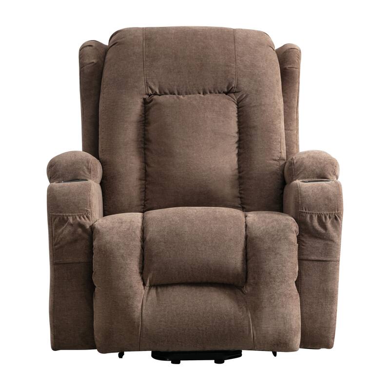 Brown Power Lift Recliner with Heat, Massage, USB Port, Side Pocket Storage, and Adjustable Recline for the Elderly