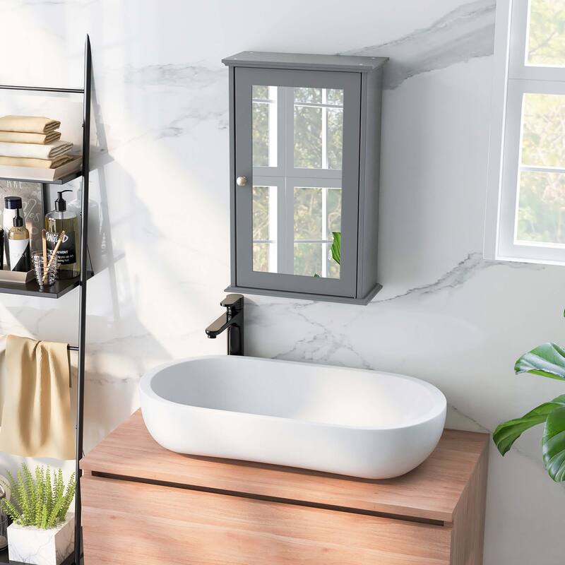 Costway Bathroom Wall Cabinet Single Mirror Door Cupboard Storage