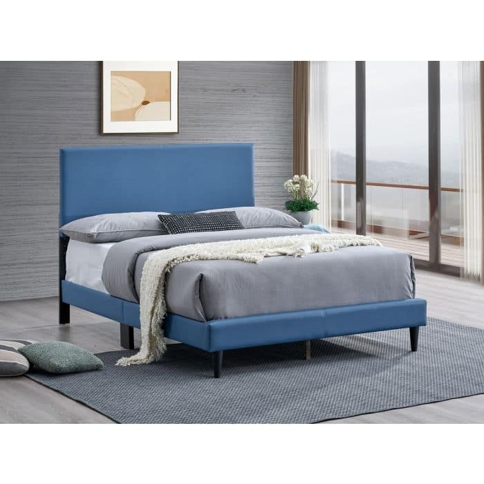 GDF Studio - Emily Modern Upholstered Bed with Adjustable Headboard (Mattress Not Included) - Blue - Full
