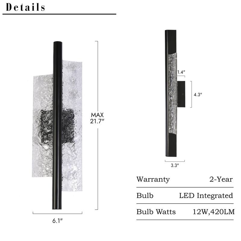 Modern Minimalist 2-Light Wall Sconce Rectangular LED Integrated Light Fixture for Bathroom - 21.7 " L × 6.1 " W × 3.3 " D